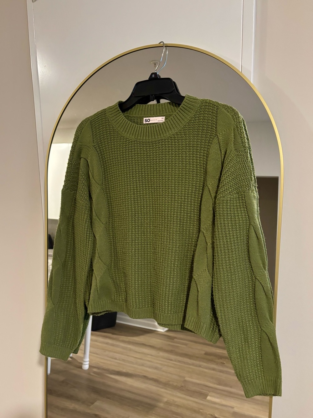 SO Olive Green Cable Knit Crewneck Sweater